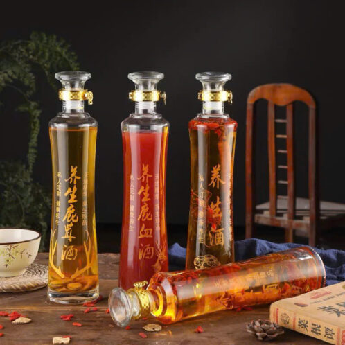 Bình thủy tinh trụ eo đựng rượu sâm 500ml và 1000ml