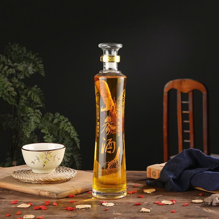 binh-dung-ruou-sam-binh-sam-eo-chai-thuy-tinh-bigmanglass (2) Bình thủy tinh trụ eo đựng rượu sâm 500ml và 1000ml